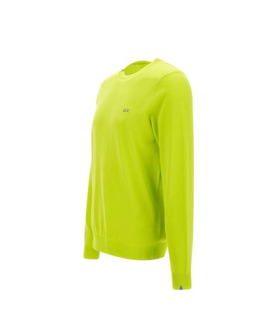 Sun 68 Green Solid Cotton Sweater for men