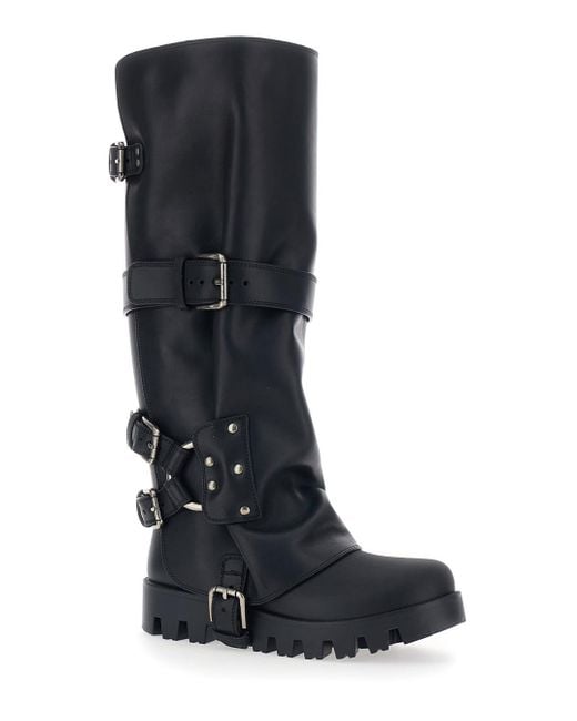 Dolce & Gabbana Black Ankle Boots With Adjustable Buckle Straps And Logo Plaque On The Back