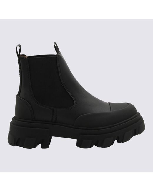 Ganni Black Faux Leather Combat Boots