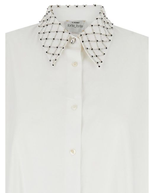 Forte Forte White Maxi Shirt With Pearls Decoration