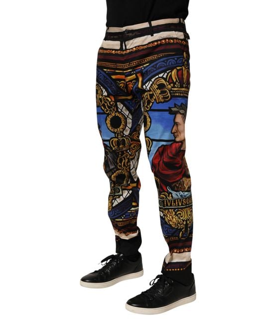 Dolce & Gabbana Black Julias Ceasar Print Tapered Pants Co+03 for men