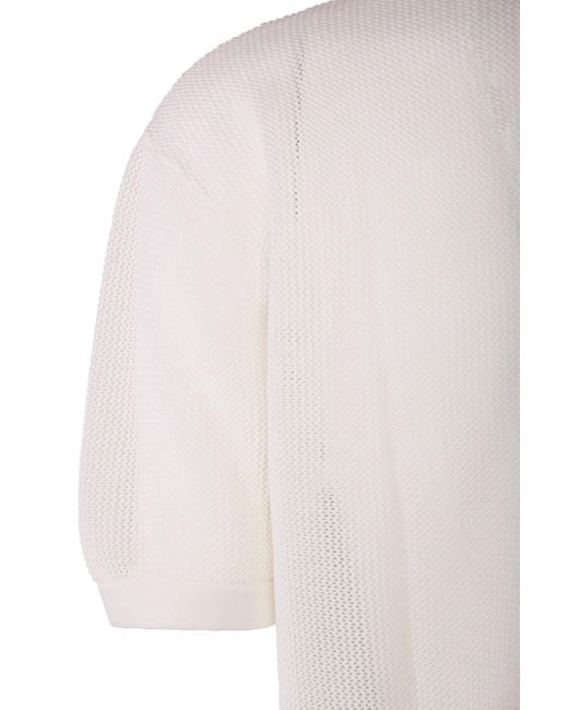 Emporio Armani White Net Stitch Sweater for men
