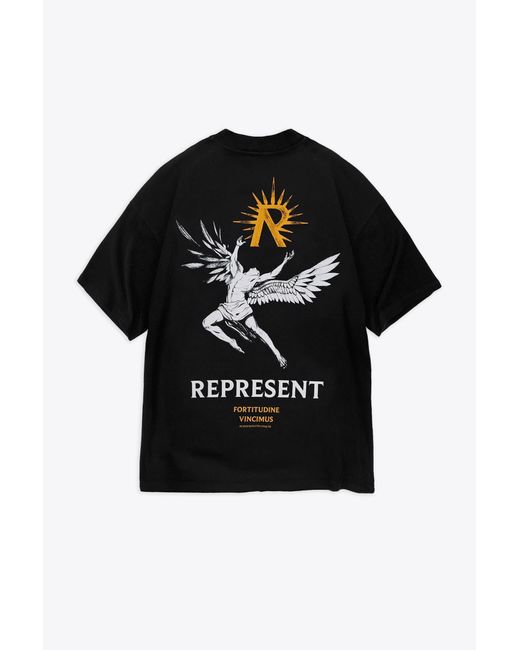 Represent Black Icarus T-Shirt Cotton Icarus T-Shirt With Short Sleeves for men