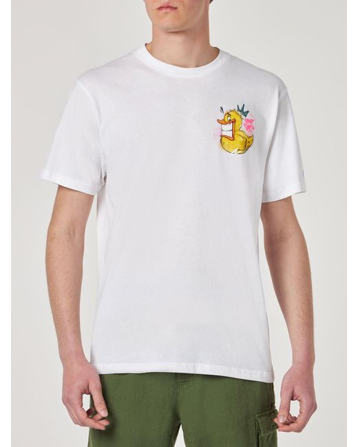 Mc2 Saint Barth White Portofino Cotton Crypto Duck T-Shirt Special Edition for men