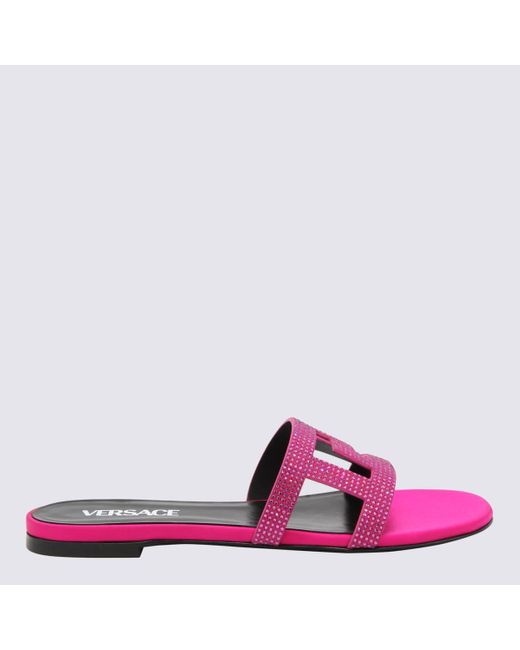 Versace Pink Leather Greca Maze Sandals