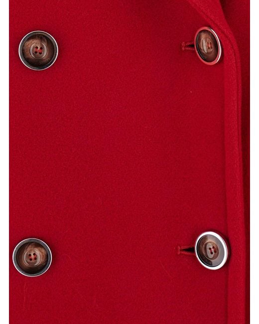 Pinko Red Coat Double-Breasted Wool