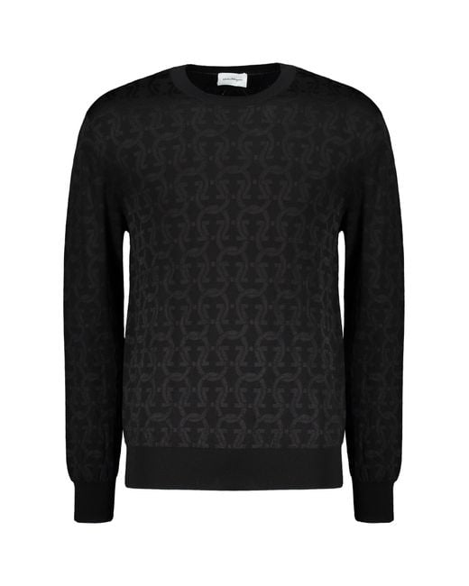 Ferragamo Black Long Sleeve Crew-Neck Sweater for men