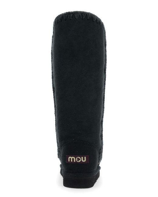 Mou Black Eskimo Boots With Braided Effect And Logo Patch On The Rear