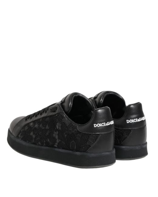Dolce & Gabbana Black Floral Lace Low Top Sneakers Shoes