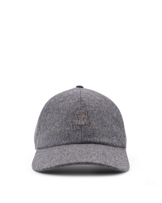 Brunello Cucinelli Gray Virgin Wool Baseball Hat for men