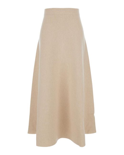 Max Mara Natural Flared Skirt With Logo Patch Wool