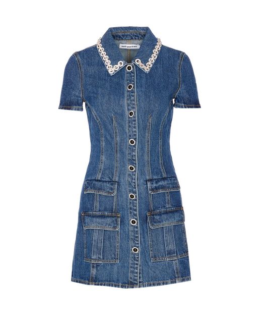Self-Portrait Blue Denim Crystal Dress