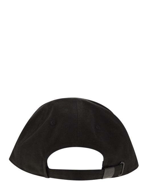 C P Company Black Hat With Visor And Embroidered Logo for men