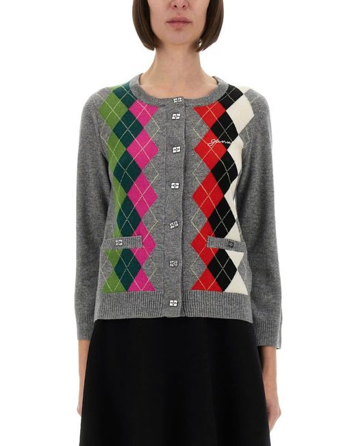 Ganni Black Jacquard Cashmere Cardigan