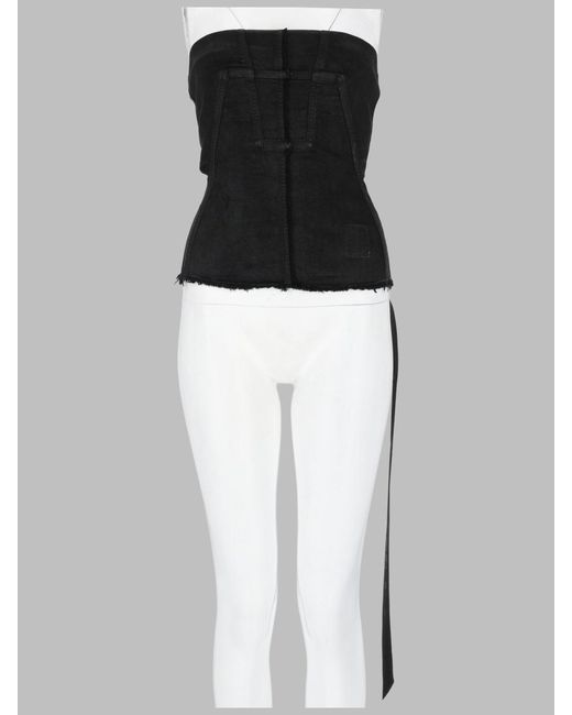 Rick Owens Black Bustier Top Splintered Cotton Tops