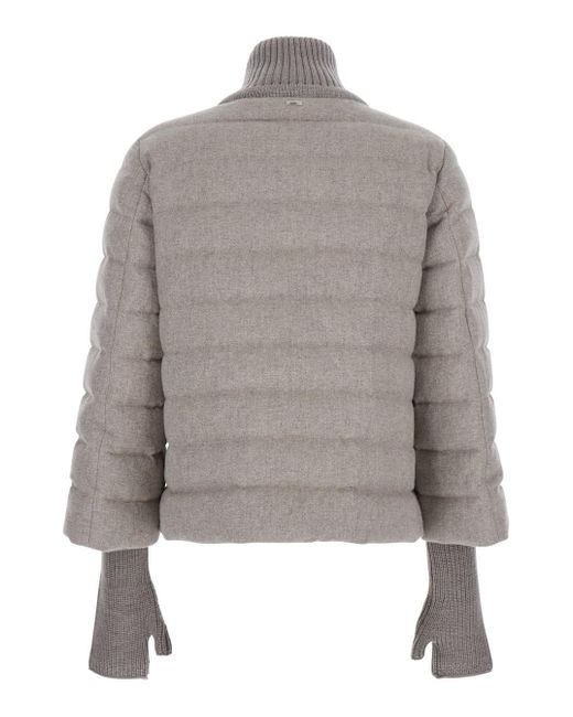Herno Gray Down Jacket With Drawstring High Neck And Removable Gloves