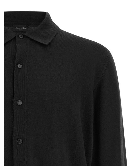 Roberto Collina Black Merino Wool Cardigan for men