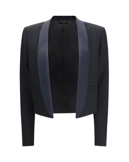 Tom Ford Blue Cropped Single-Breasted Jacket-Deep/Deep Wool