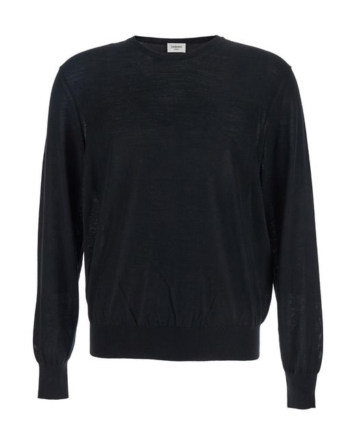 Saint Laurent Men's Black Crewneck Sweater With Cassandre