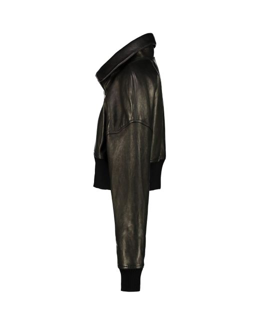 Rick Owens Black Cropped Padded Leather Jacket