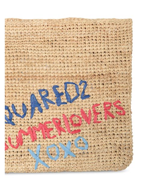DSquared² Nude Raphia Logo Pouch Bag in Natural | Lyst UK