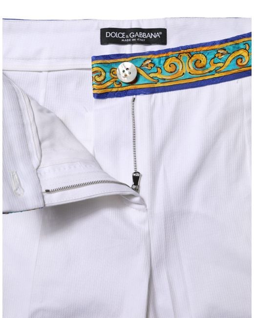 Dolce & Gabbana Blue Cotton Mid Waist Tapered Trouser Pants Silk Viscose Elastane