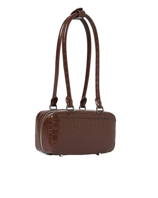 Self-Portrait Brown Croc-Embossed Top Handle Shoulder Bag