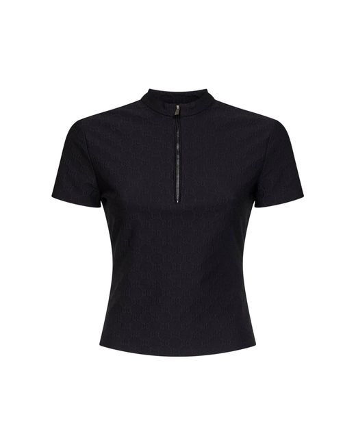 Gucci Black Gg Jacquard Jersey Half Zip T-Shirt