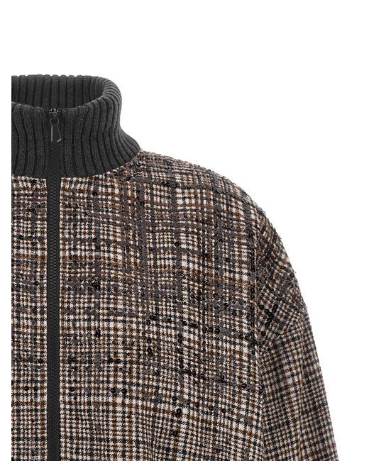 Brunello Cucinelli Brown Sequin Check Bomber Jacket