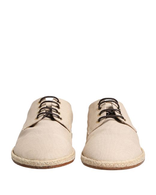 Dolce & Gabbana Natural Espadrille Sole Lace Up Canvas Derby Shoes for men