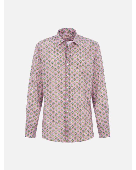 Mc2 Saint Barth Pink Muslin Cotton Shirt Sikelia With Radical Flower Print for men