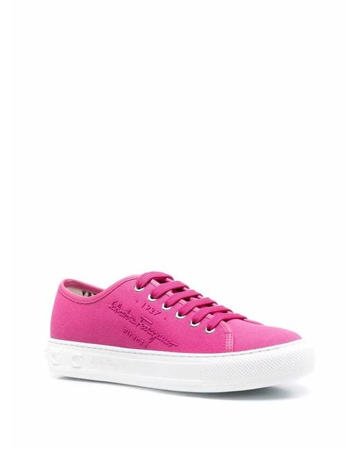 Ferragamo Pink Ferragamo Logo-Embossed Low-Top Sneakers