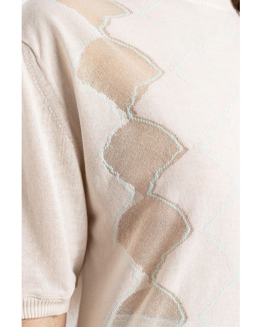 Bielo White Seashell Argyle Jacquard T-Shirt With Pattern Ecru T-Shirts And Polos