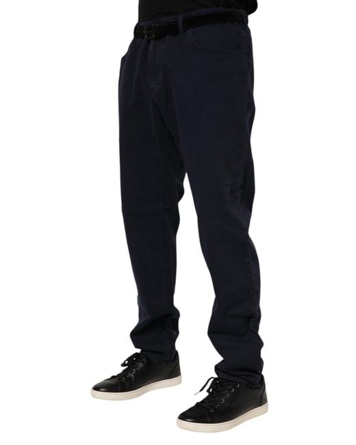 Dolce & Gabbana Blue Black Cotton Tapered Denim Jeans for men