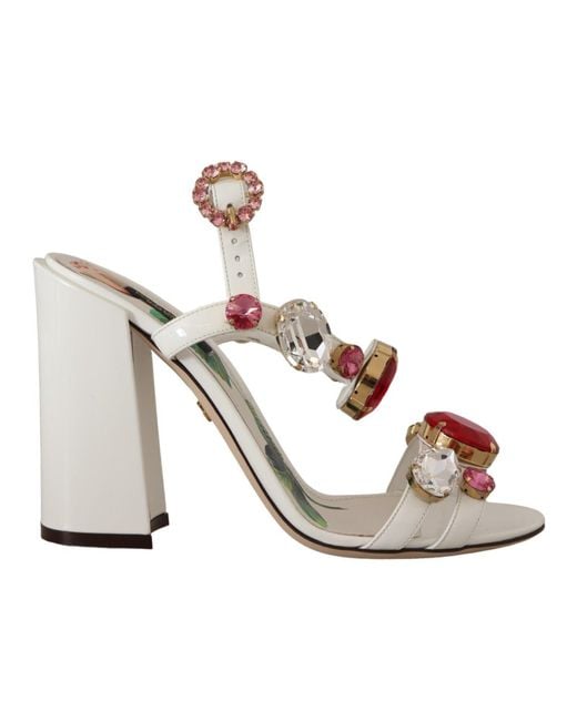 Dolce & Gabbana White Keira Crystal-Embellished Ankle Strap Heels