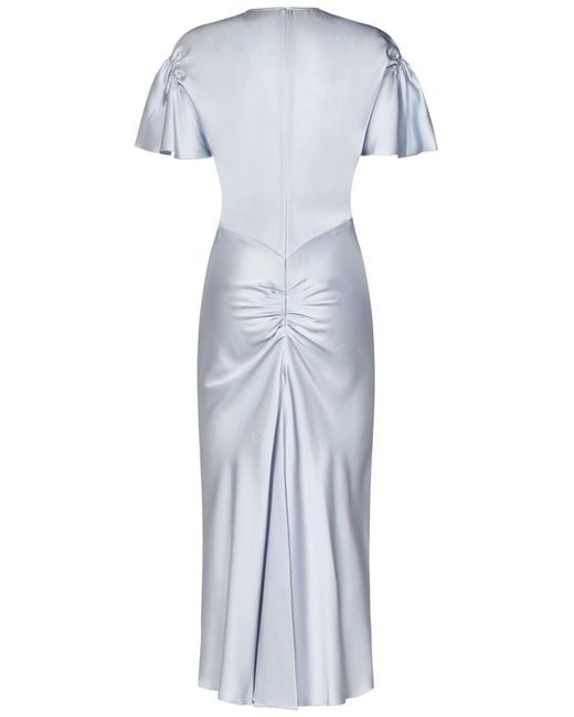 Victoria Beckham Blue Gathered Sleeve Midi Dress Midi Dress