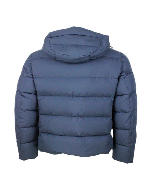 Moorer Blue Goose Down Padded Bomber Jacket With Removable Hood for men