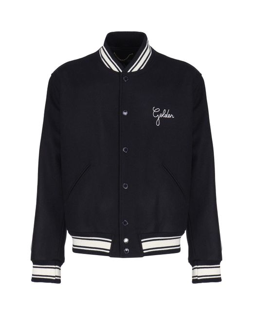 Golden Goose Deluxe Brand Blue Bomber Jacket With Embroidery for men