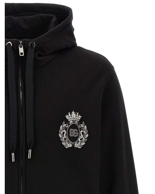 Dolce & Gabbana Black Heraldic Patch Hoodie Sweatshirt for men