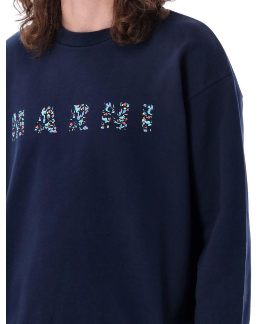 Marni Blue Logo Flowers Sweater for men