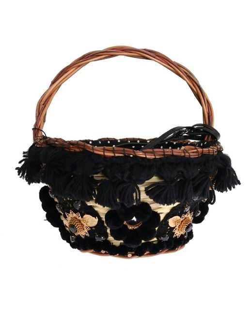 Dolce & Gabbana Black Chic & Straw Snakeskin Bucket Bag