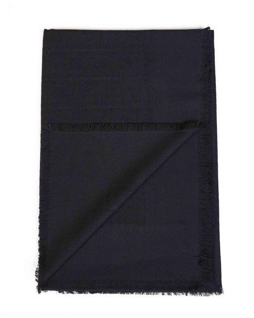 Fendi Black Silk Ff Wool And Silk And Cashmere Shawl