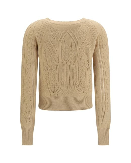 Ermanno Scervino Natural Long Sleeve Cable Knit And Openwork Cashmere Sweater Kashmir/Capra Hircus