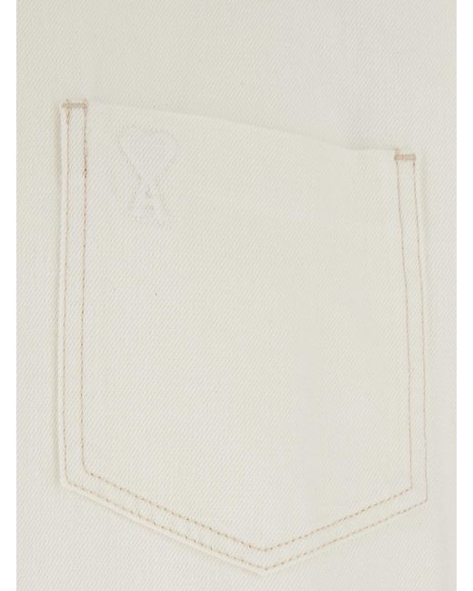 AMI White Cotton Shirt With Adc Embroidery for men