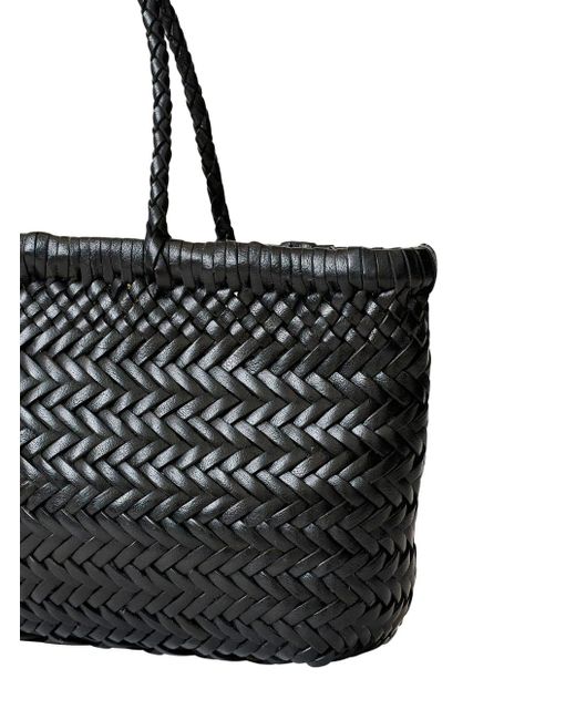 Dragon Diffusion Black Flat Gora Mini Shoulder Bag With Two Top Handles And Interwoven Design