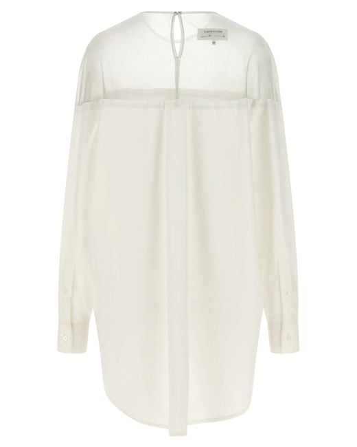 MM6 by Maison Margiela White Tulle Insert Shirt Cotton Shirt, Blouse