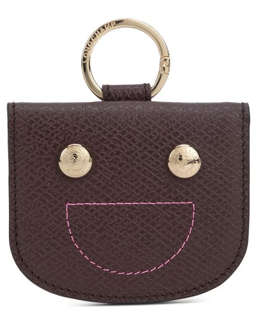 Longchamp Brown Card Holder With Ring Leather Cowhide Wallets & Purses