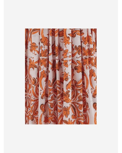 Dolce & Gabbana Red Dress Cotton Poplin Majolica Print