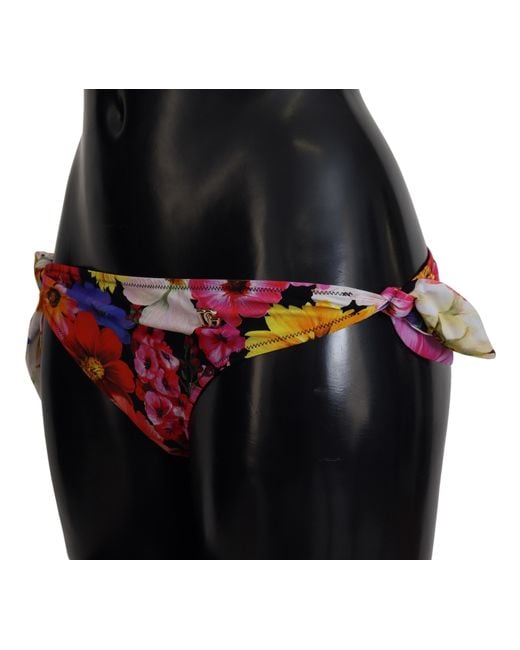 Dolce & Gabbana Black Floral Print Swimsuit Bikini Bottom Swimwear