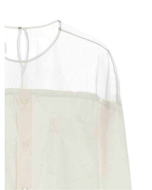 MM6 by Maison Margiela White Tulle Insert Shirt Cotton Shirt, Blouse